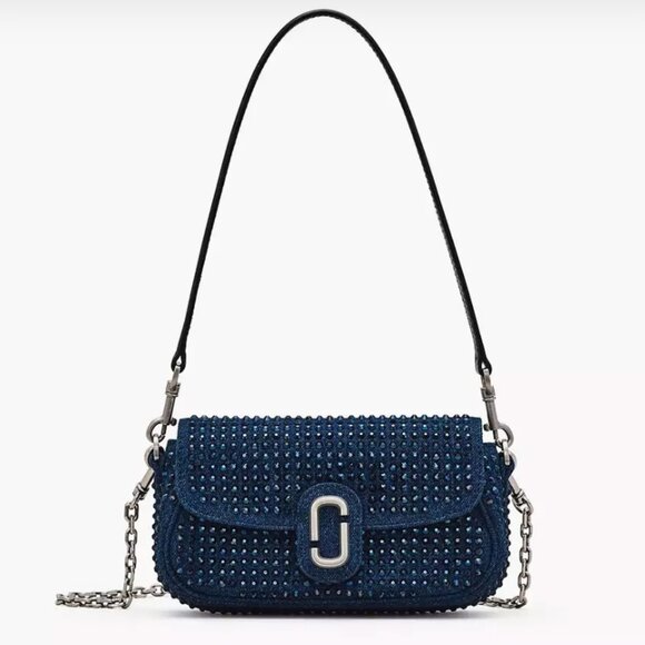 NWT！NEW！Marc Jacobs The Crystal Denim Clover Shoulder Bag -2 straps 3 uses - Picture 1 of 10